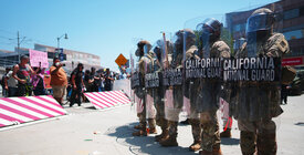 California National Guard troops at an immigration protest in Los Angeles on June 9, 2025