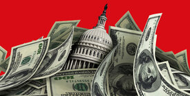 Illustration of cash drowing the Capitol