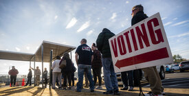 Voters in line at polling place