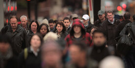 Crowd on city sidewalk