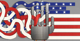 Robot hand disrupting American flag