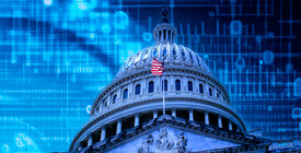 U.S. Capitol in front of blue pixelated image