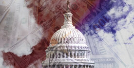 Capitol Building illustration with money in background