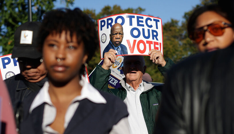 People marching in support of voting rights
