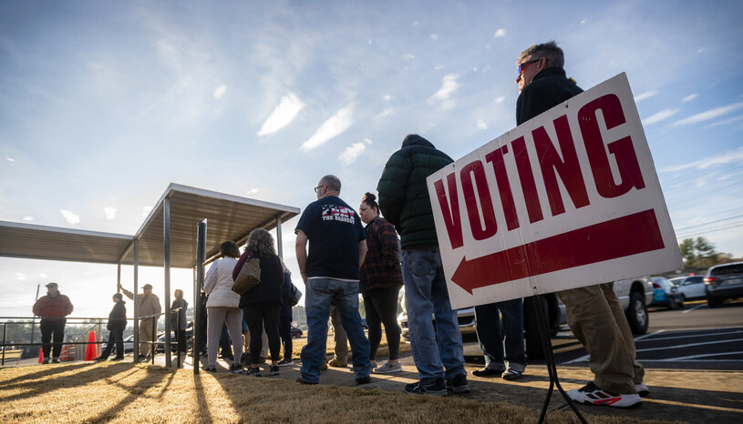 Voters in line at polling place
