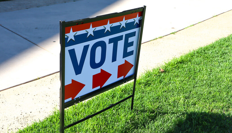 Vote sign pointing to polling place