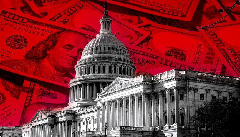 illustration of money behind U.S. Capitol 