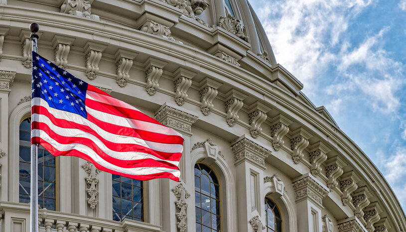 American flag in front of U.S. Capitol