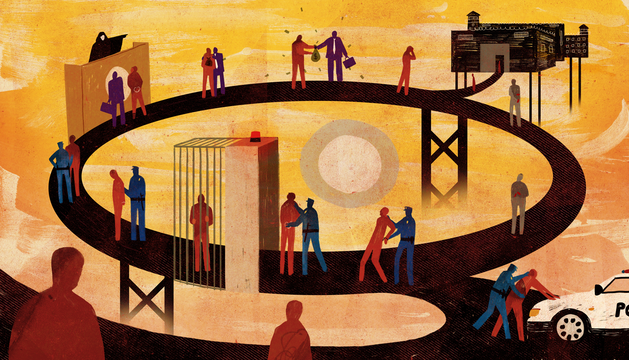 Graphic depicting people navigating the criminal justice system