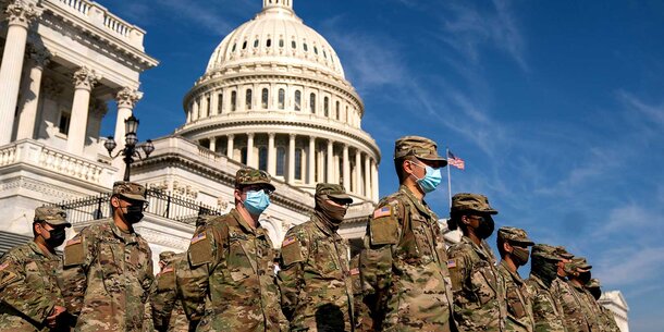 National Guard troops in front of the US Capitol