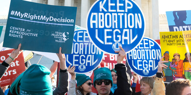 Pro-choice protestors in front of Supreme Court