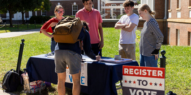 A person registering to vote.