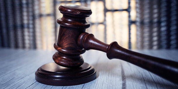 Gavel in front of window