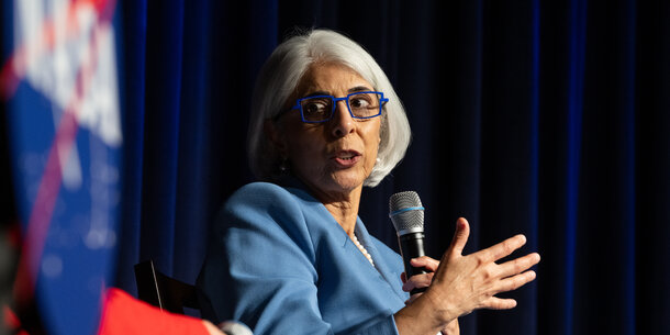 Dr. Arati Prabhakar speaking.