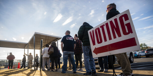 Voters in line at polling place