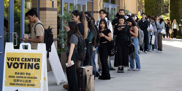 Voters in line at the polls.