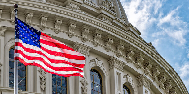 American flag in front of U.S. Capitol