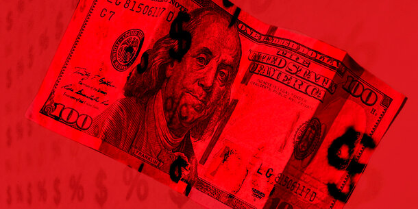 $100 bill with red filter