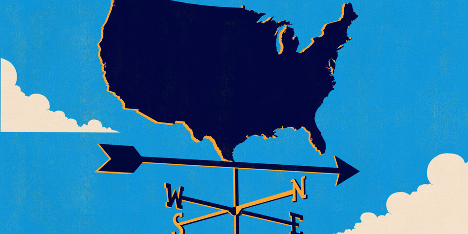 A U.S. map on a weathervane