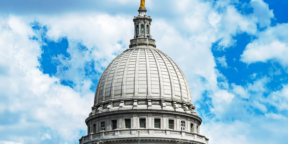 Wisconsin Dome against blue sky