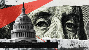 Photo collage of Ben Franklin and the Capitol