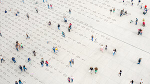 people walking on top of numbers