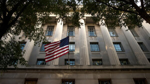 American flag on building