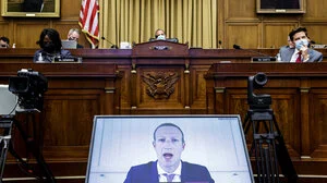 Mark Zuckerberg testifying for Congress via Zoom.