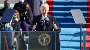 Joe Biden giving a speech at his inauguration ceremony.