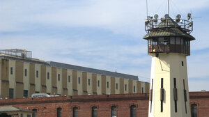 exterior of a prison with watchtower