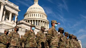 National Guard troops in front of the US Capitol