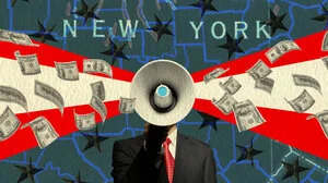 Megaphone with money coming out of it