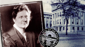 Illustration featuring a picture of Florence Ellinwood Allen