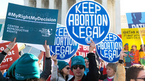 Pro-choice protestors in front of Supreme Court
