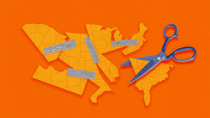 Map being cut up and taped back together