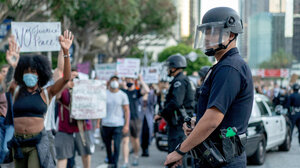 Police watching protesters