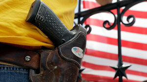 A holstered handgun