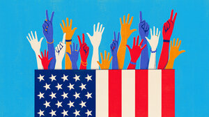 Illustration of hands and the American flag