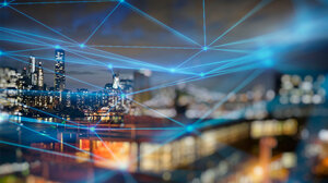 A city with lasers running through it