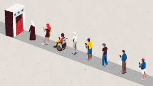People in line to vote