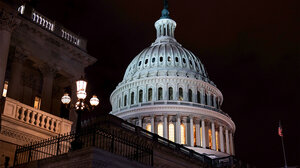 The dome of the U.S. Capitol building seen at night