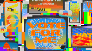 Graphic of colorful political ads on screens