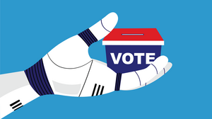 robot hand holding a voting box