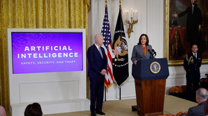 President Biden and Vice President Kamala Harris speaking about AI