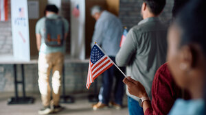 flag at polling line