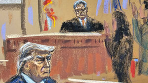 Courtroom sketch of Trump in Manhattan criminal trial
