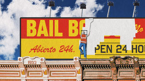 Graphic of billboard with bail bonds advertisement