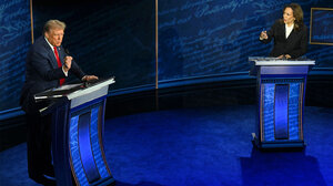 Donald Trump and Kamala Harris on debate stage