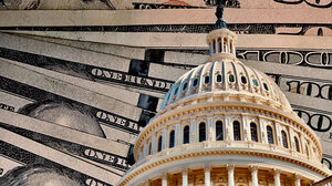 Capitol with image of money behind