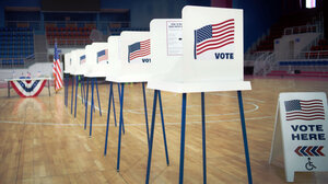 Line of empty voting booths